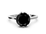 Platinum Fancy Black Round Cut Diamond Solitaire Ring with Flower Prong Setting and Classic Band_12