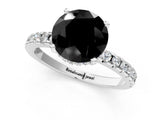 Platinum Fancy Black Round Cut Diamond Solitaire Ring with Round  Pavé Band and Four-Prong Setting_25