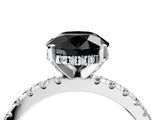 Platinum Fancy Black Round Cut Diamond Solitaire Ring with Round  Pavé Band and Four-Prong Setting_28