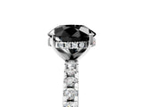 Platinum Fancy Black Round Cut Diamond Solitaire Ring with Round  Pavé Band and Four-Prong Setting_29
