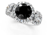 Platinum Fancy Black Round Cut Diamond Three-Stone Halo Ring with Prong Setting and Pavé Accents_13