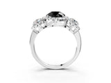 Platinum Fancy Black Round Cut Diamond Three-Stone Halo Ring with Prong Setting and Pavé Accents_15