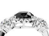 Platinum Fancy Black Round Cut Diamond Three-Stone Halo Ring with Prong Setting and Pavé Accents_16
