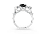 Platinum Fancy Black Round Cut Diamond Three-Stone Ring with Prong Setting and Pavé Band_15