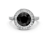 Platinum Fancy Black Round Cut Halo Bezel Diamond Pave Band Ring_6