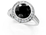 Platinum Fancy Black Round Cut Halo Bezel Diamond Pave Band Ring_7