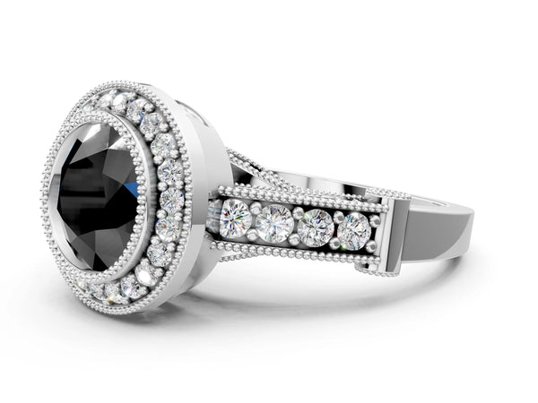 Platinum Round Vintage Bezel Halo Engagement Ring Setting for Black Center