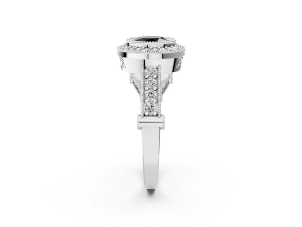 Platinum Round Vintage Bezel Halo Engagement Ring Setting for Black Center