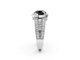 Platinum Fancy Black Round Cut Halo Diamond Split Shank Ring with Prong Setting_8