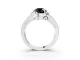 Platinum Fancy Black Round Cut Halo Diamond Split Shank Ring with Prong Setting_9
