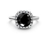Platinum Fancy Black Round Cut Halo Round Diamond Solitaire Ring with Pavé Band and Four-Prong Setting_24