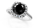 Platinum Fancy Black Round Cut Halo Round Diamond Solitaire Ring with Pavé Band and Four-Prong Setting_25