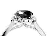 Platinum Fancy Black Round Cut Halo Round Diamond Solitaire Ring with Pavé Band and Four-Prong Setting_28