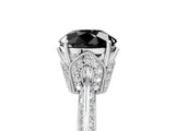 Platinum Fancy Black Round Cut Solitaire Split Shank Pave Diamond Engagement Ring with Four-Prong Setting_137