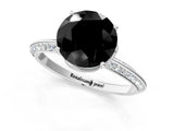 Platinum Fancy Black Round Cut Solitaire Split Shank Pave Diamond Engagement Ring with Four-Prong Setting_85