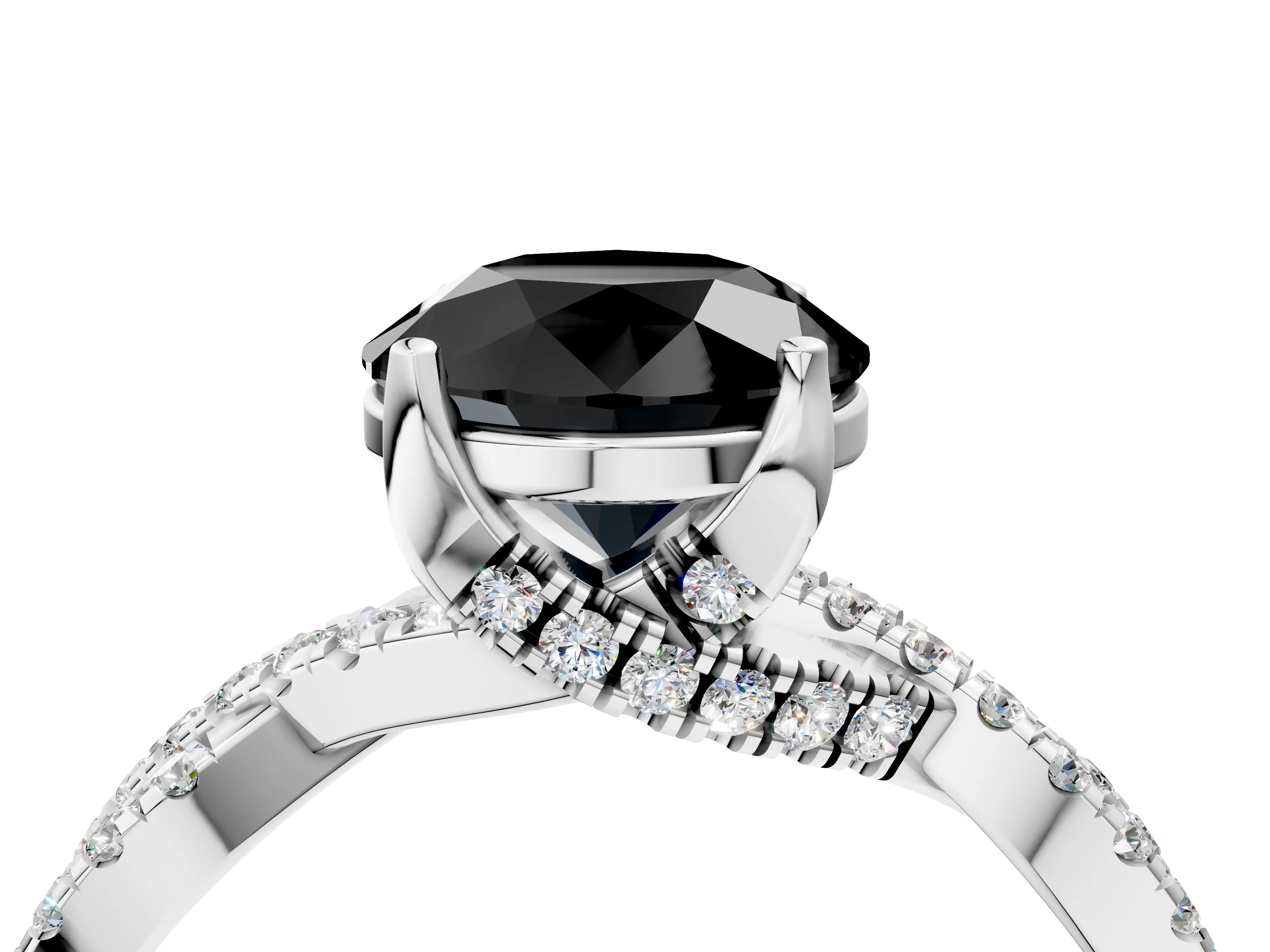 Platinum Fancy Black Round Cut Solitaire Twist Pave Diamond Engagement Ring with Prong Setting_59