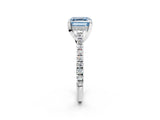 Platinum Fancy Blue Asscher  Brilliant Diamond Solitaire with Pavé Band and Four-Prong Setting 3