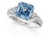 Platinum Fancy Blue Asscher Cut Brilliant Diamond Pavé Band with Six-Prong Setting_25