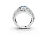 Platinum Fancy Blue Asscher Cut Brilliant Halo Pave Diamond Milgrain Ring_15