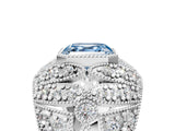 Platinum Fancy Blue Asscher Cut Brilliant Halo Pave Diamond Milgrain Ring_17