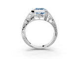 Platinum Fancy Blue Asscher Cut Brilliant Milgrain Filigree Diamond Ring with Square Prong Setting_45