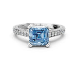 Platinum Fancy Blue Asscher Cut Brilliant Split Shank Pave Solitaire Ring with Four-Prong Setting_12