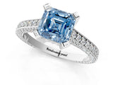 Platinum Fancy Blue Asscher Cut Brilliant Split Shank Pave Solitaire Ring with Four-Prong Setting_13