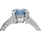 Platinum Fancy Blue Asscher Cut Brilliant Split Shank Pave Solitaire Ring with Four-Prong Setting_16