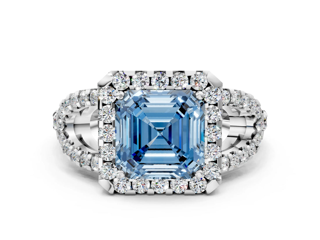 Platinum Fancy Blue Asscher Cut Cut Diamond Halo Engagement Ring with Open Split Pavé Band_6