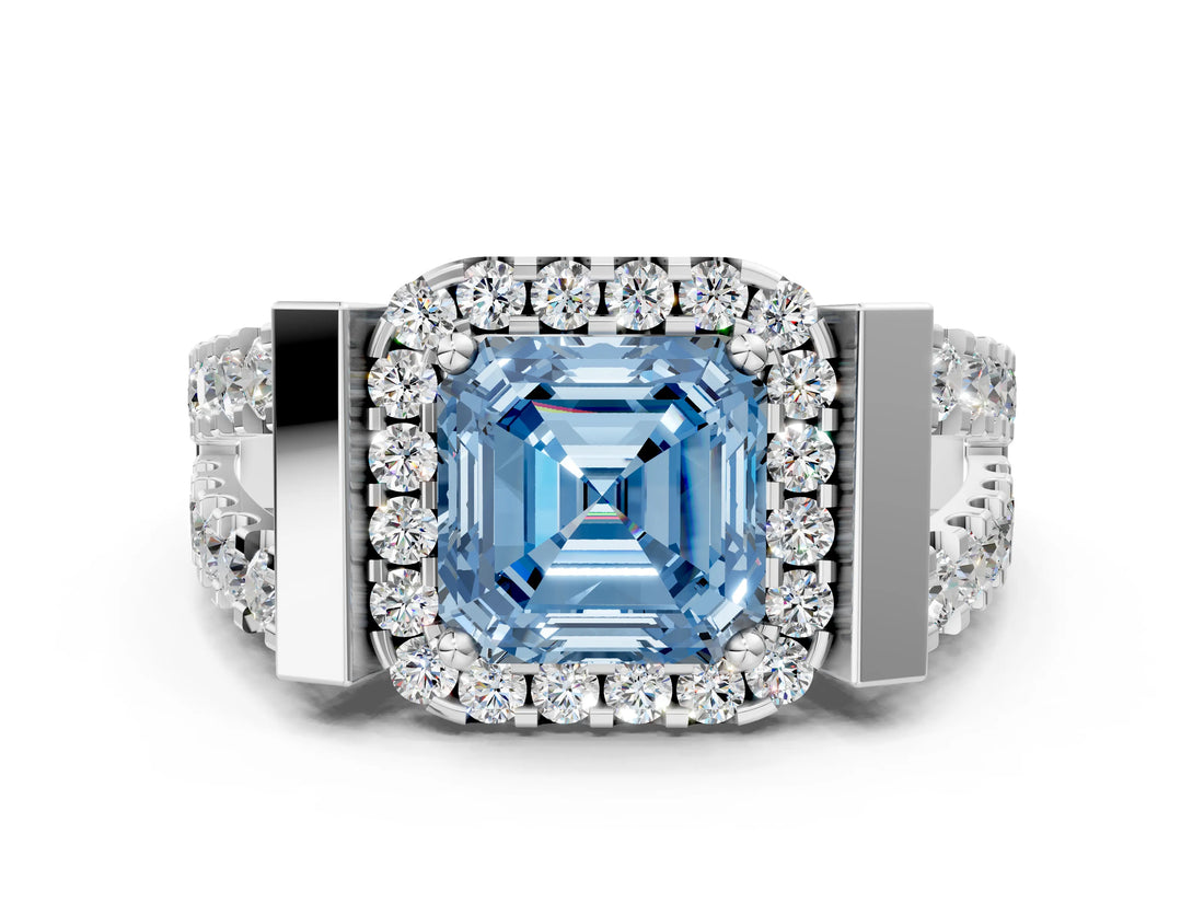 Platinum Fancy Blue Asscher Cut Cut Halo Split Shank Prong Set Ring_12