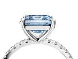 Platinum Fancy Blue Asscher Cut Diamond Brilliant Solitaire Ring with Pavé Band and Four-Prong Setting_29