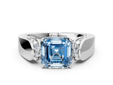 Platinum Fancy Blue Asscher Cut Diamond Channel Set Solitaire Ring with Four-Prong Setting_87