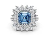 Platinum Fancy Blue Asscher Cut Diamond Floral Double Halo Engagement Ring with Prong Setting_36