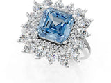 Platinum Fancy Blue Asscher Cut Diamond Floral Double Halo Engagement Ring with Prong Setting_37