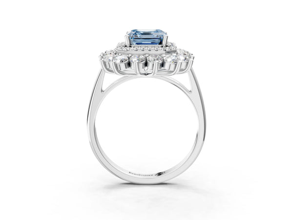 Platinum Asscher Cut Floral Double Halo Engagement Ring Setting for Fancy Blue Center