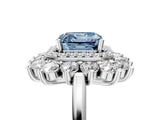 Platinum Fancy Blue Asscher Cut Diamond Floral Double Halo Engagement Ring with Prong Setting_41