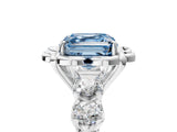 Platinum Fancy Blue Asscher  Cut Diamond Floral Halo Engagement Ring with Shared Prong Setting 5