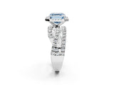 Platinum Fancy Blue Asscher Cut Diamond Halo Ring with Round Split Shank and Prong Setting_14