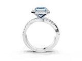 Platinum Fancy Blue Asscher Cut Diamond Halo Ring with Round Split Shank and Prong Setting_15