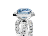 Platinum Fancy Blue Asscher Cut Diamond Halo Ring with Round Split Shank and Prong Setting_17