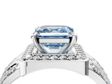 Platinum Fancy Blue Asscher Cut Diamond Halo Ring with Split Shank and Bezel Accents and Four-Prong Setting_10