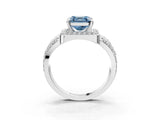 Platinum Fancy Blue Asscher Cut Diamond Halo Ring with Split Shank and Bezel Accents and Four-Prong Setting_9