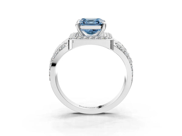 Platinum Asscher Cut Hidden Halo Split Shank Engagement Ring Setting for Fancy Blue Center