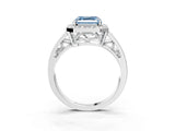 Platinum Fancy Blue Asscher Cut Diamond Halo Ring with Split Shank and Bezel Accents and Prong Setting_15