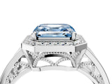 Platinum Fancy Blue Asscher Cut Diamond Halo Ring with Split Shank and Bezel Accents and Prong Setting_16