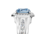 Platinum Fancy Blue Asscher Cut Diamond Halo Ring with Split Shank and Bezel Accents and Prong Setting_17
