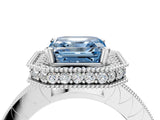 Platinum Fancy Blue Asscher Cut Diamond Milgrain Halo Engagement Ring with Round Pavé Band and Prong Setting_16