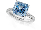 Platinum Fancy Blue Asscher Cut Diamond Pavé Solitaire Ring with Round Band and Prong Setting_1