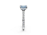 Platinum Fancy Blue Asscher Cut Diamond Pavé Solitaire Ring with Round Band and Prong Setting_2