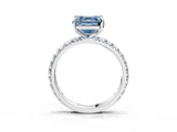 Platinum Fancy Blue Asscher Cut Diamond Pavé Solitaire Ring with Round Band and Prong Setting_3